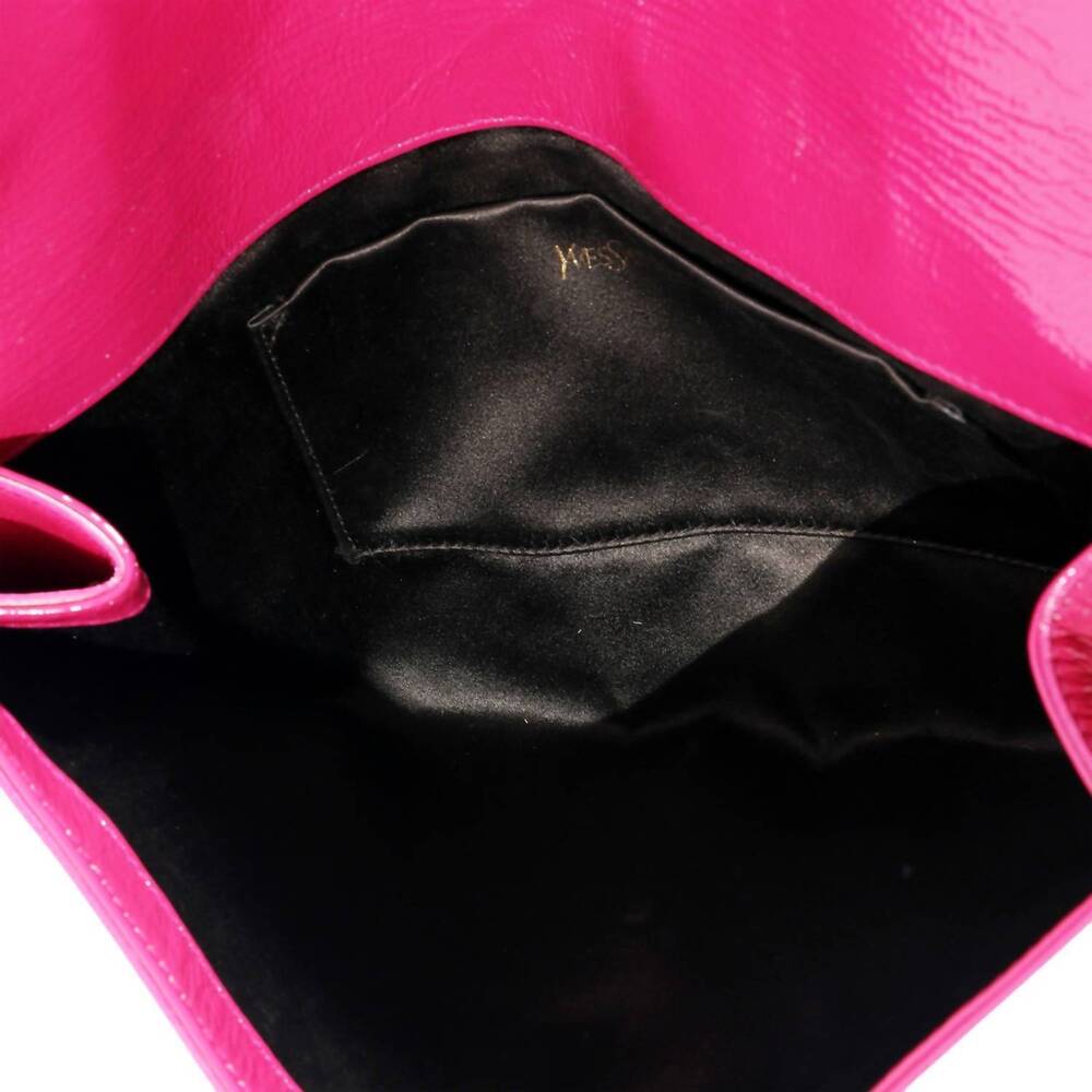 NEW SAINT LAURENT women's belle de jour leather clutch in pink patent - Picture 6 of 7